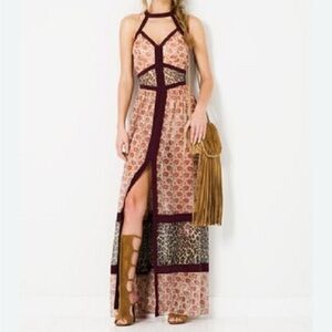 Tamara Mellon Leopard Print Metallic Chiffon Maxi